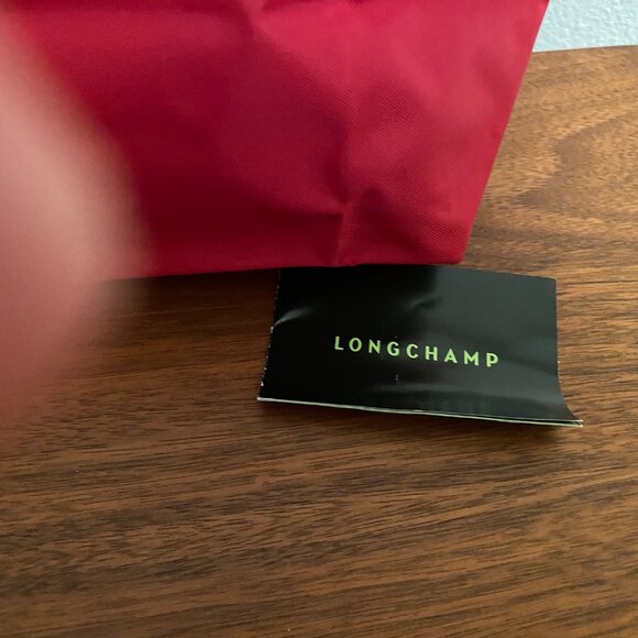 Authentic Longchamp Le Pliage Bag Small Leather Trim Top Handle Berry Color NEW - Picture 3 of 7